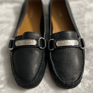 Coach Black Leather Loafers with Metallic Accent